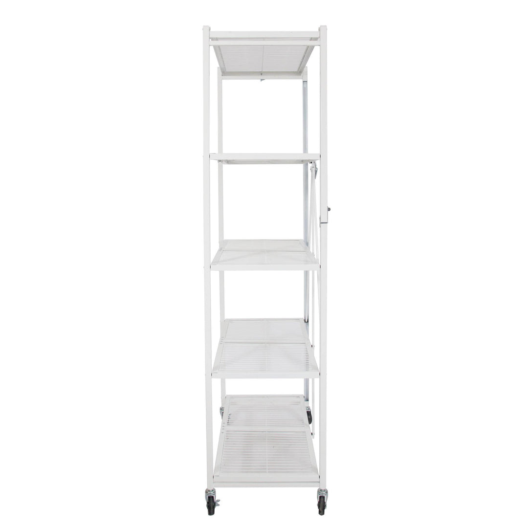 Origami Large Wheeled 5-Shelf Folding Steel Wire Shelving, White (21"x36"x78")