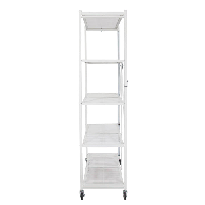 Origami Large Wheeled 5-Shelf Folding Steel Wire Shelving, White (21"x36"x78")