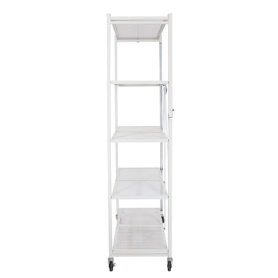 Origami Large Wheeled 5-Shelf Folding Steel Wire Shelving, White (Used) - VMInnovations