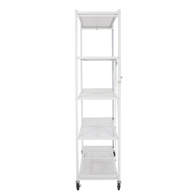 Origami Large Wheeled 5-Shelf Folding Steel Wire Shelving, White (Used)