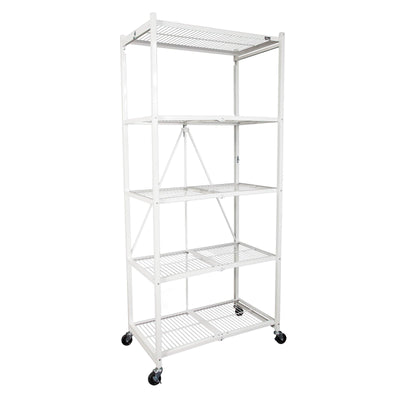 Origami Large Wheeled 5-Shelf Folding Steel Wire Shelving, White (Used)