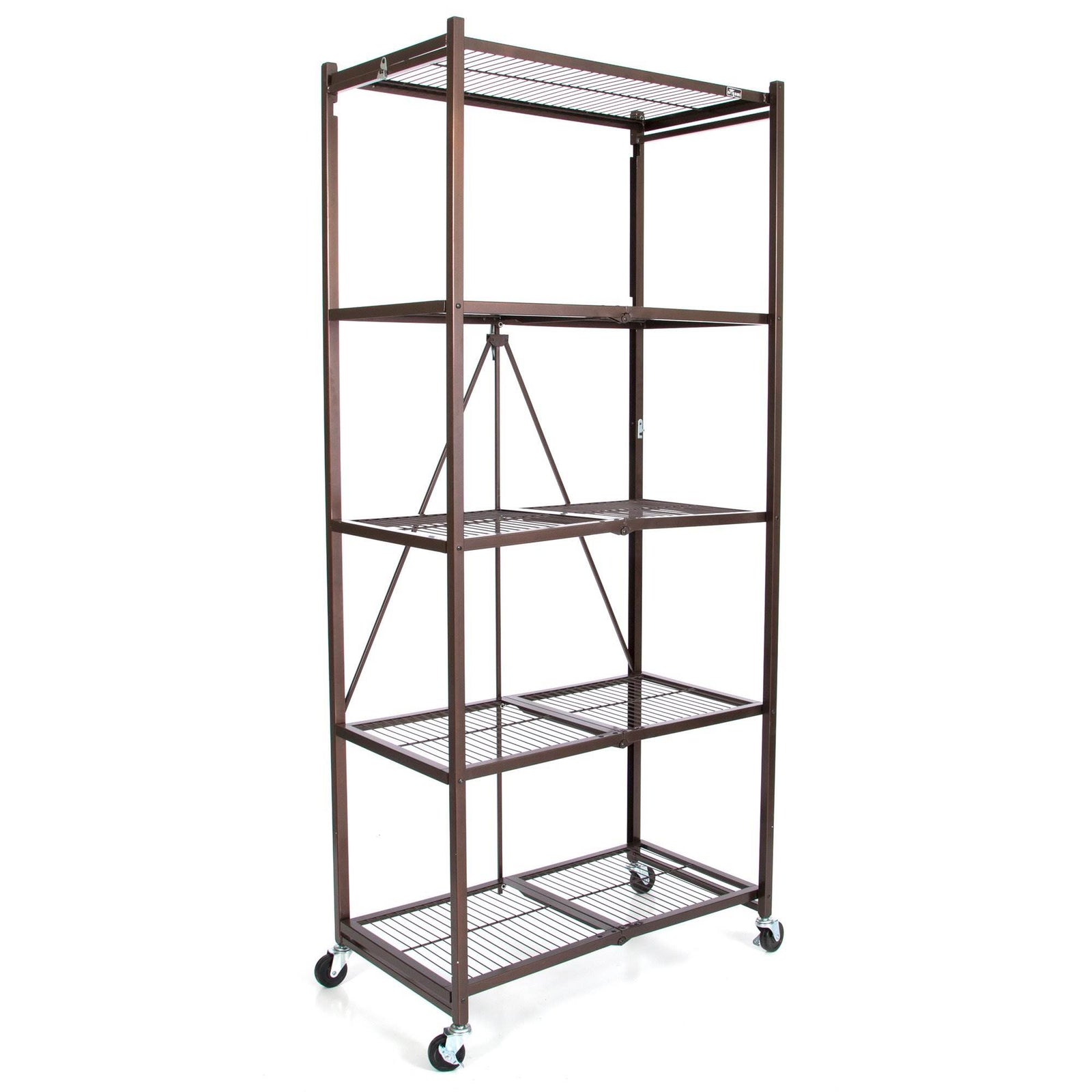 Origami Large Wheeled 5-Shelf Folding Steel Wire Shelving, Bronze (21"x36"x78") - VMInnovations