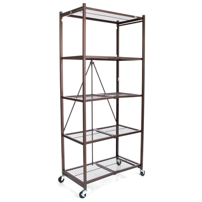 Origami Large Wheeled 5-Shelf Folding Steel Wire Shelving, Bronze (Used) - VMInnovations