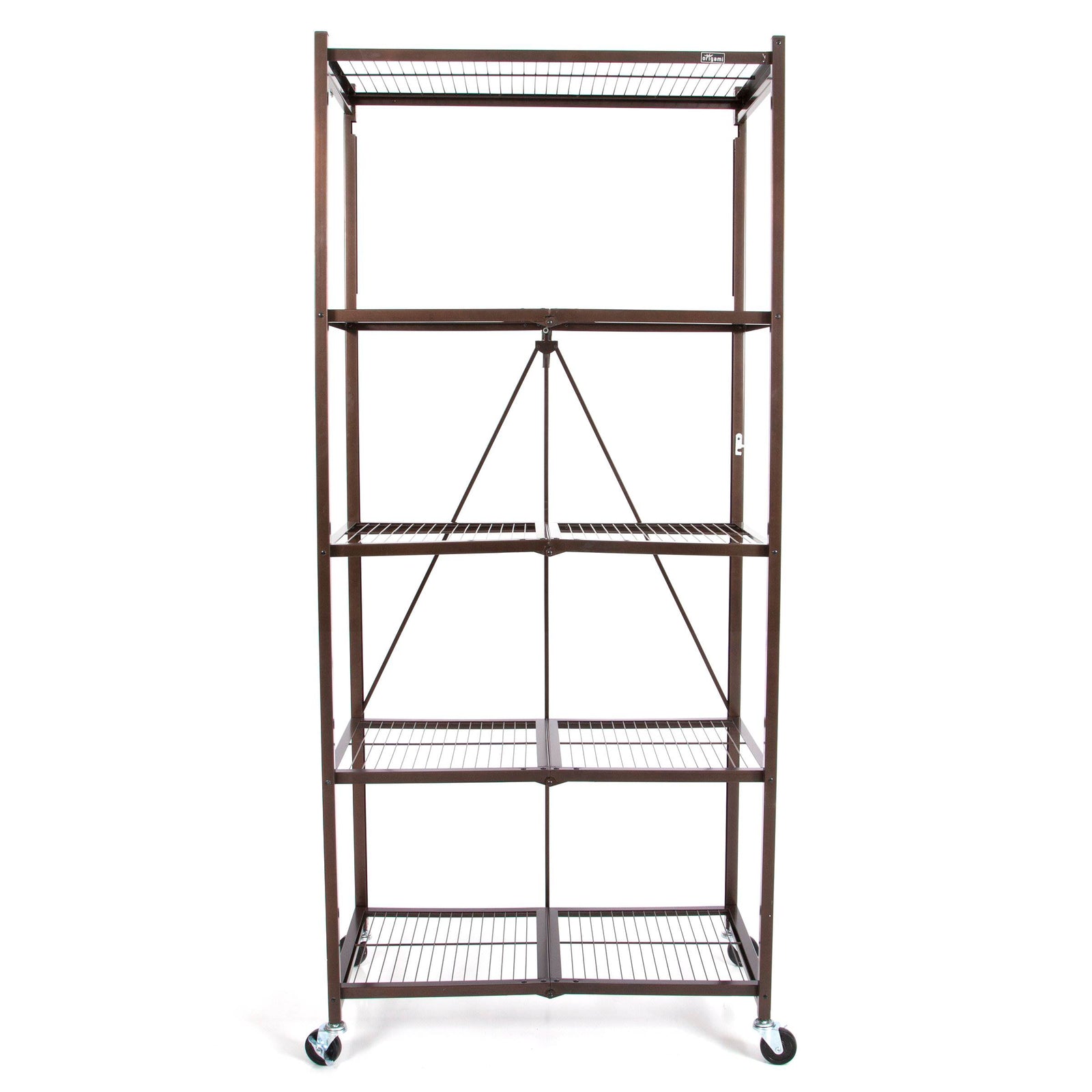 Origami Large Wheeled 5-Shelf Folding Steel Wire Shelving, Bronze (21"x36"x78") - VMInnovations