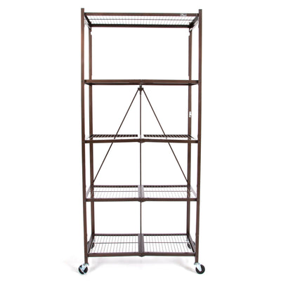 Origami Large Wheeled 5-Shelf Folding Steel Wire Shelving, Bronze (Used) - VMInnovations