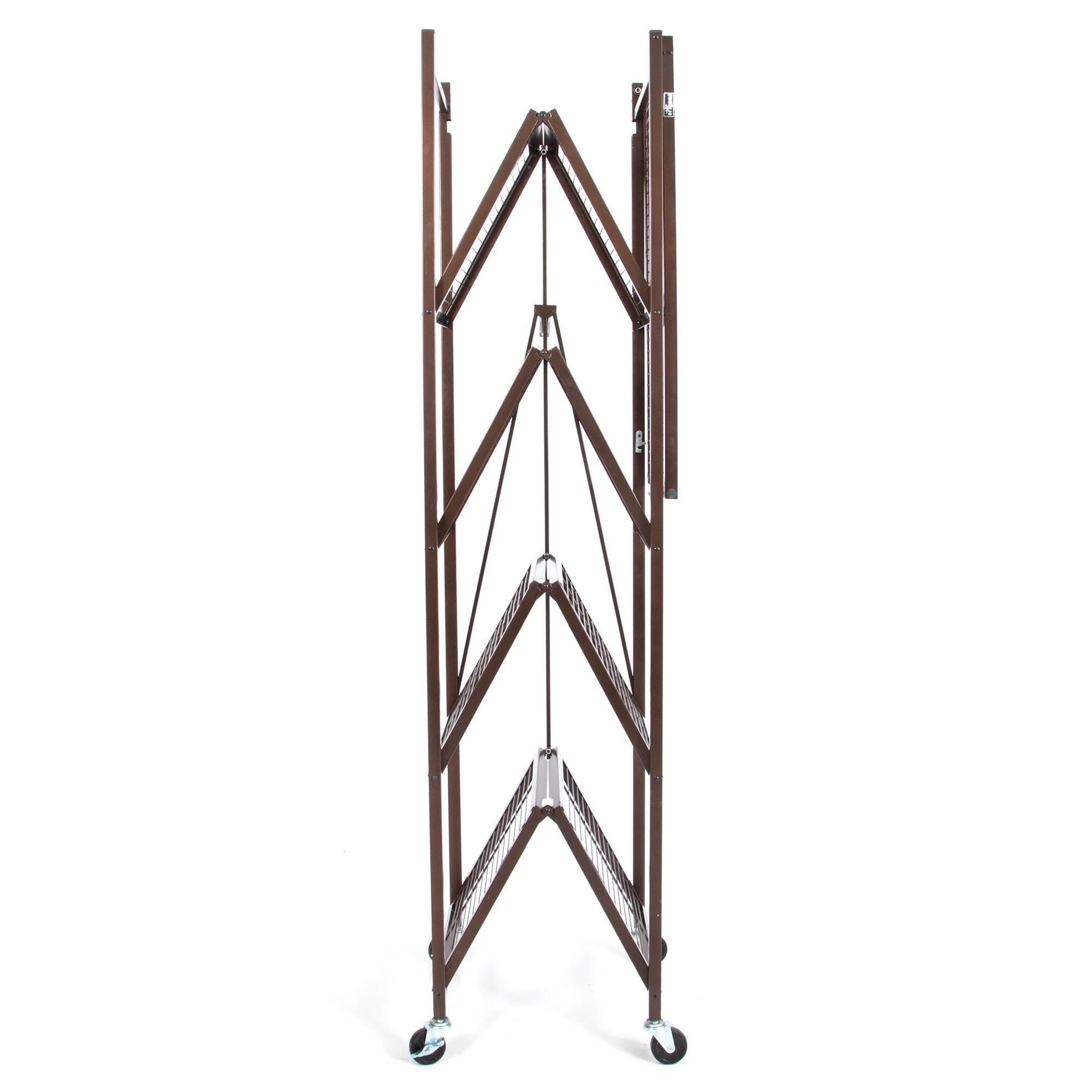 Origami Large Wheeled 5-Shelf Folding Steel Wire Shelving, Bronze (Used) - VMInnovations