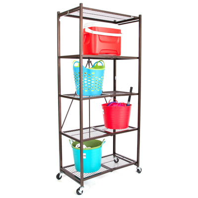 Origami Large Wheeled 5-Shelf Folding Steel Wire Shelving, Bronze (Used) - VMInnovations