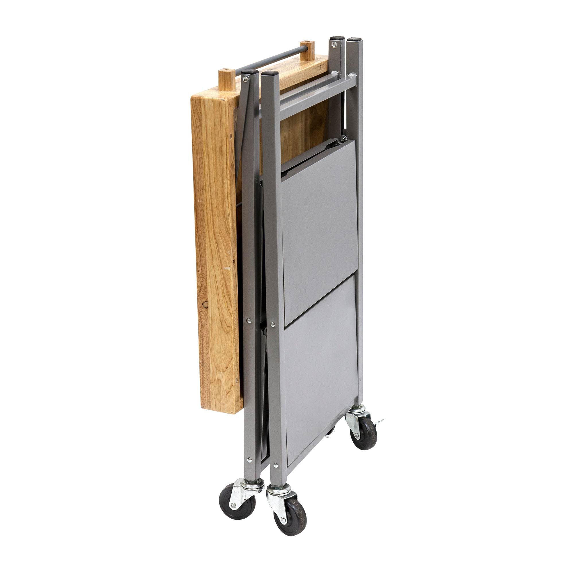 Origami Foldable Wheeled Solid Wood Top Kitchen Island Cart, Silver (For Parts) - VMInnovations