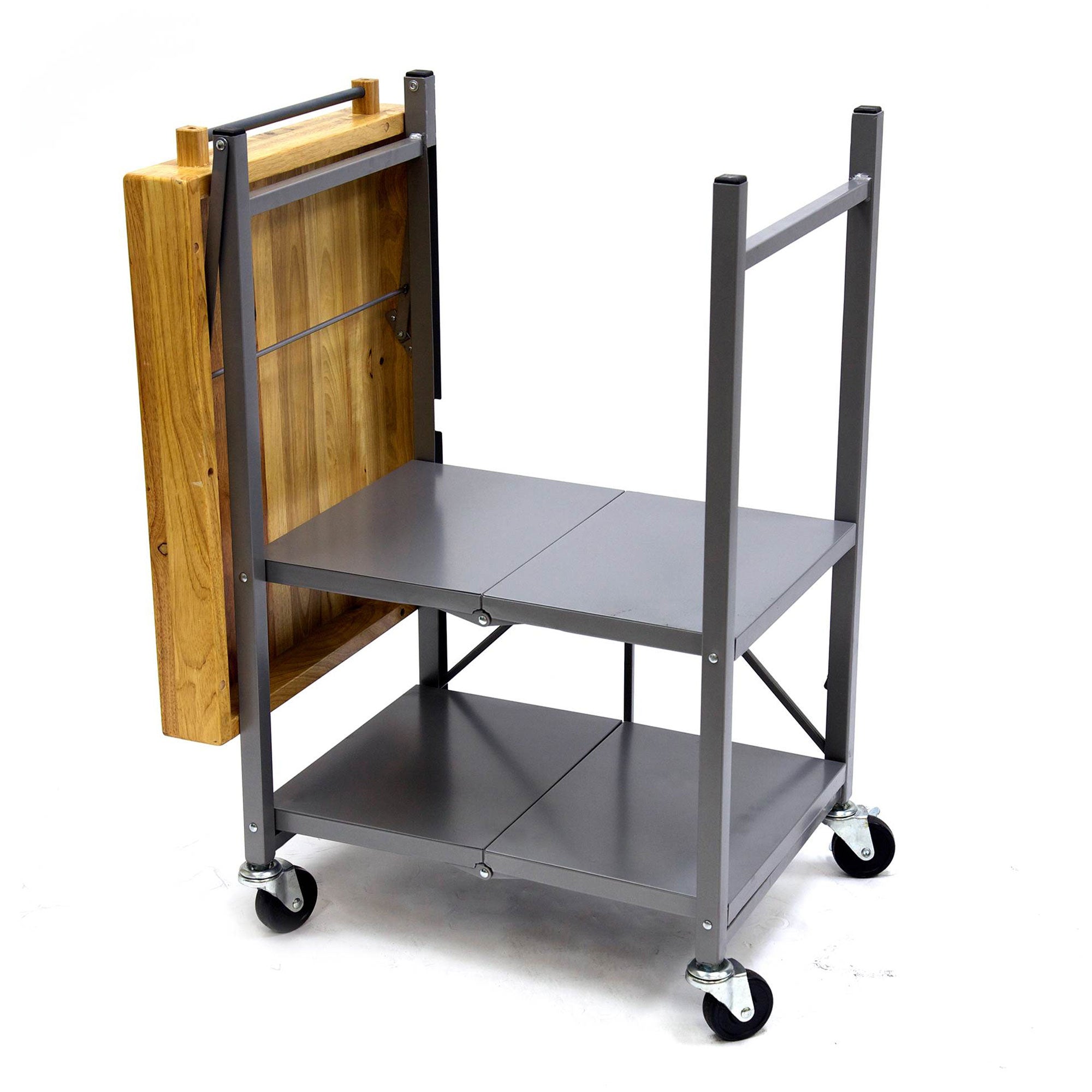 Origami Foldable Wheeled Portable Solid Wood Top Kitchen Island Bar Cart (Used)
