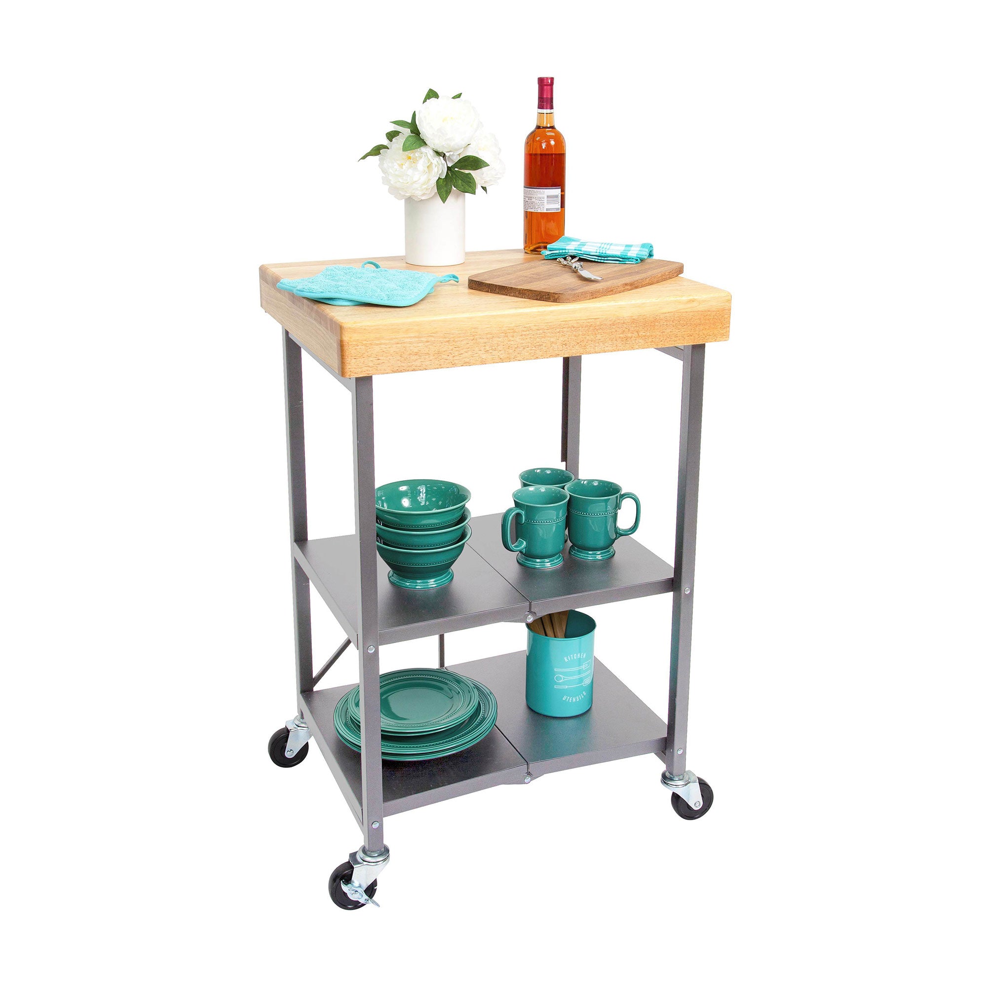 Origami Foldable Wheeled Portable Solid Wood Top Kitchen Island Bar Cart (Used)