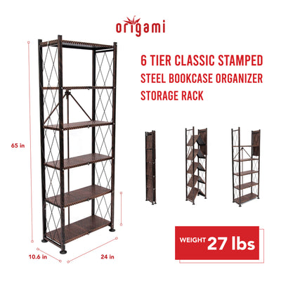 Origami 6 Tier Classic Stamped Steel Bookcase Organizer Rack, Bronze (Open Box) - VMInnovations