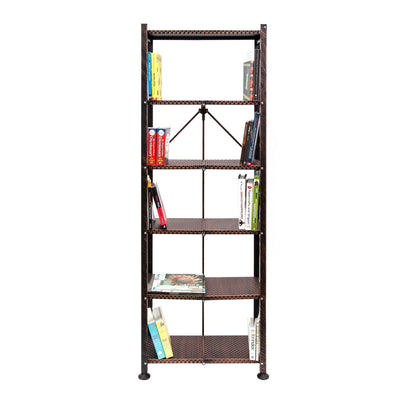 Origami 6 Tier Classic Stamped Steel Bookcase Organizer Rack, Bronze (Open Box) - VMInnovations