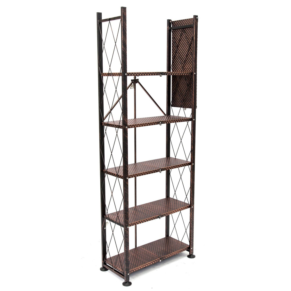 Origami 6 Tier Classic Steel Bookcase Organizer Storage Rack, Bronze (For Parts)