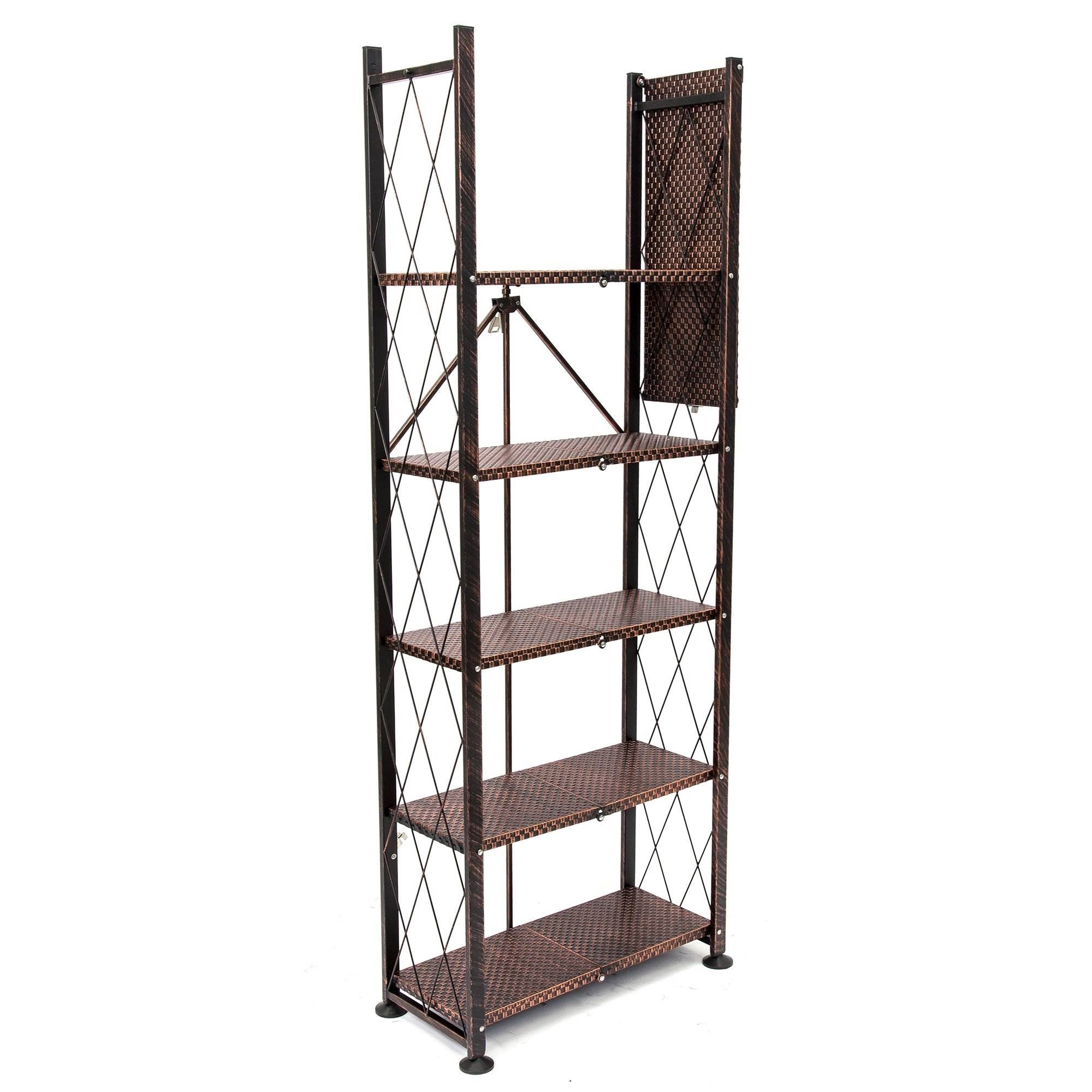 Origami 6 Tier Classic Stamped Steel Bookcase Organizer Rack, Bronze (Open Box)