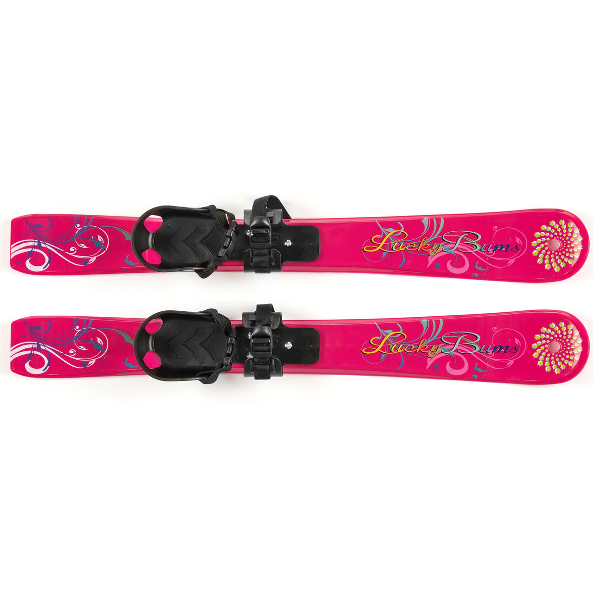 Lucky Bums Kids Beginner Plastic Snow Skis Adjustable Bindings, Pink (Open Box)