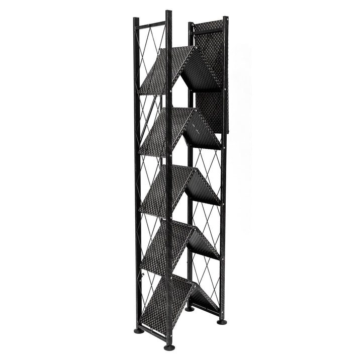 Origami 6 Tier Classic Stamped Steel Bookcase Organizer Storage Rack, Black