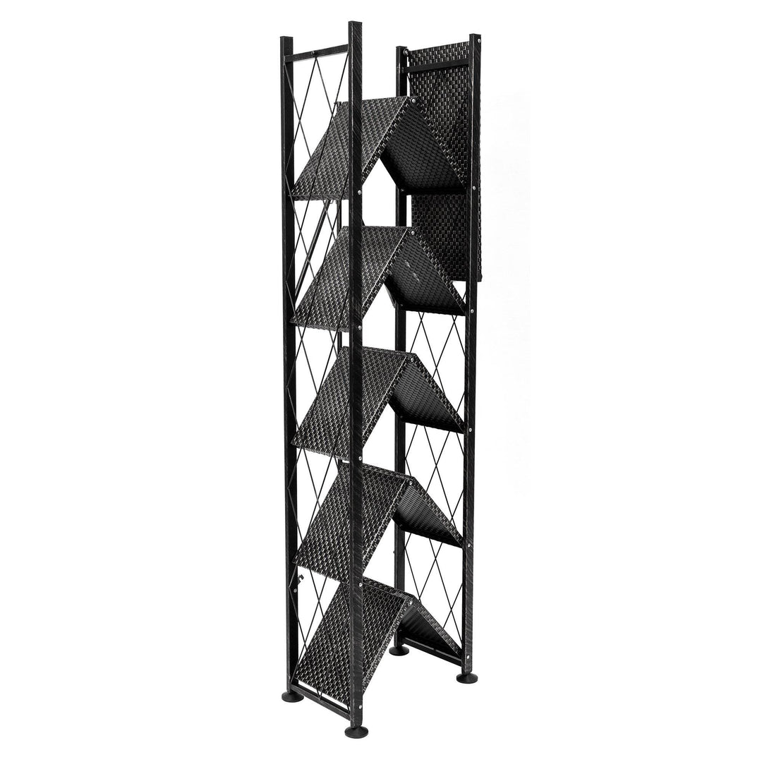 Origami 6 Tier Classic Stamped Steel Bookcase Organizer Rack, Black (Open Box)
