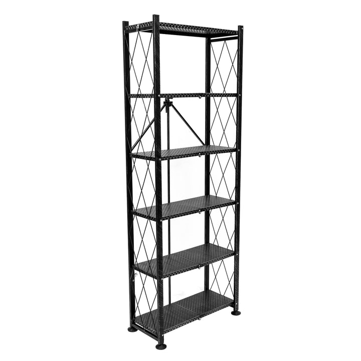 Origami 6 Tier Classic Stamped Steel Bookcase Organizer Rack, Black (Open Box)