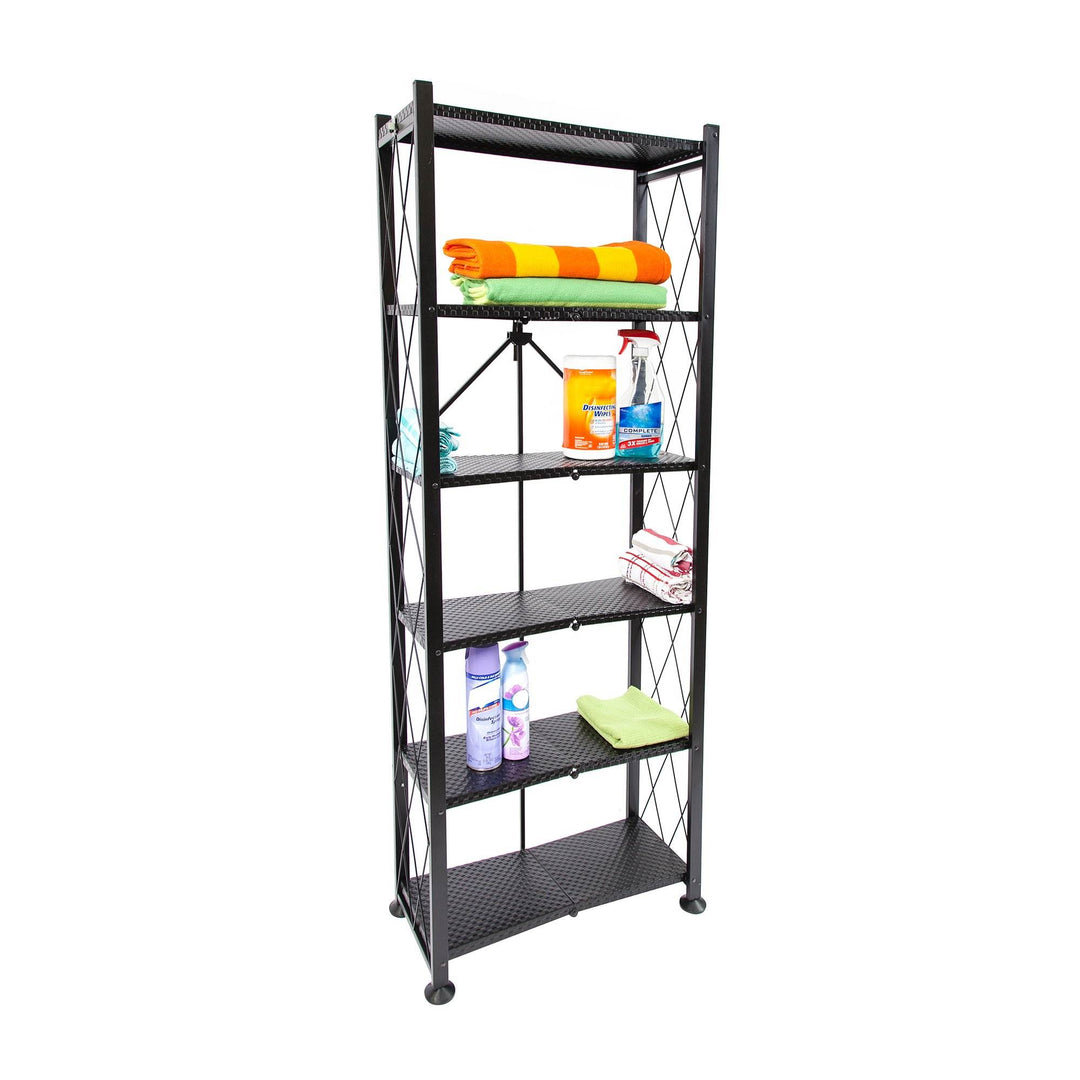 Origami 6 Tier Classic Stamped Steel Bookcase Organizer Rack, Black (Open Box)