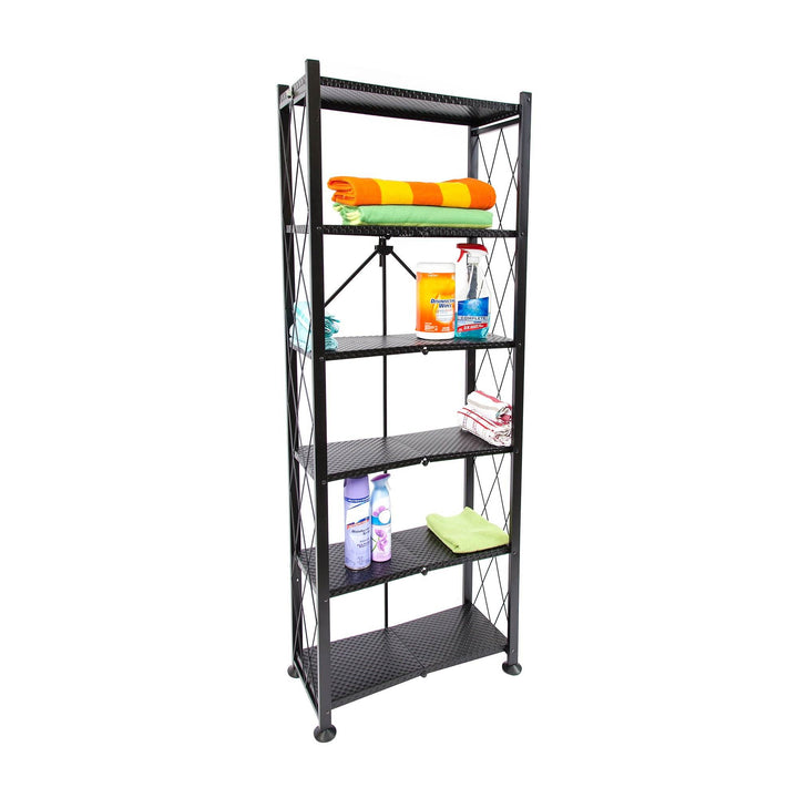 Origami 6 Tier Classic Stamped Steel Bookcase Organizer Rack, Black (Open Box)
