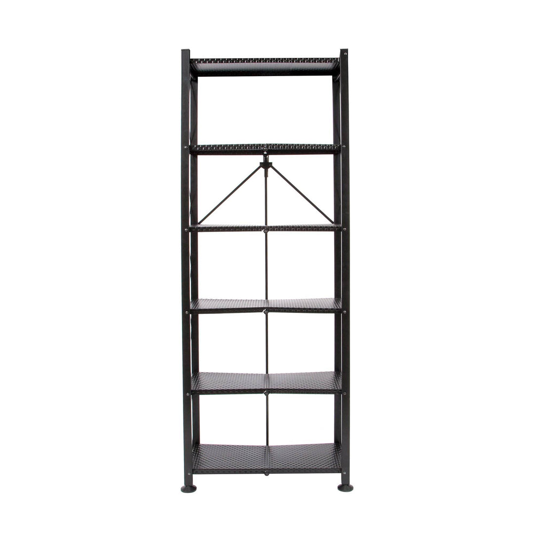 Origami 6 Tier Classic Stamped Steel Bookcase Organizer Rack, Black (Open Box)