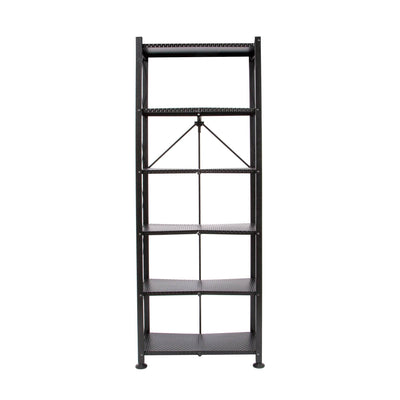 Origami 6 Tier Classic Stamped Steel Bookcase Organizer Rack, Black (Open Box)