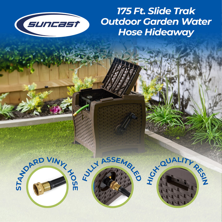 Suncast 175 Foot Slide Trak Outdoor Garden Water Hose Hideaway, Mocha (2 Pack) - VMInnovations