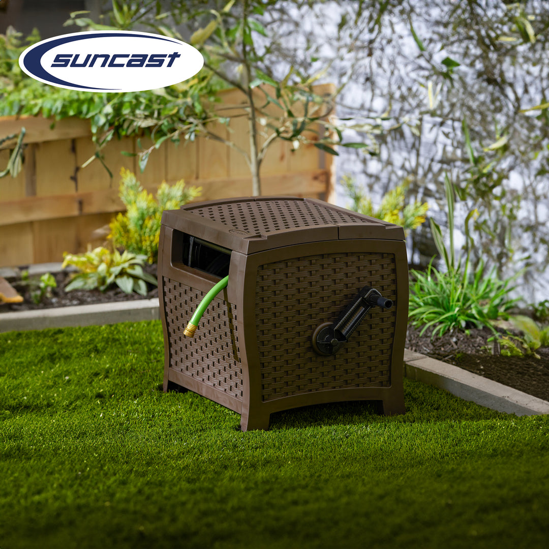 Suncast 175 Foot Slide Trak Outdoor Garden Water Hose Hideaway, Mocha (2 Pack) - VMInnovations