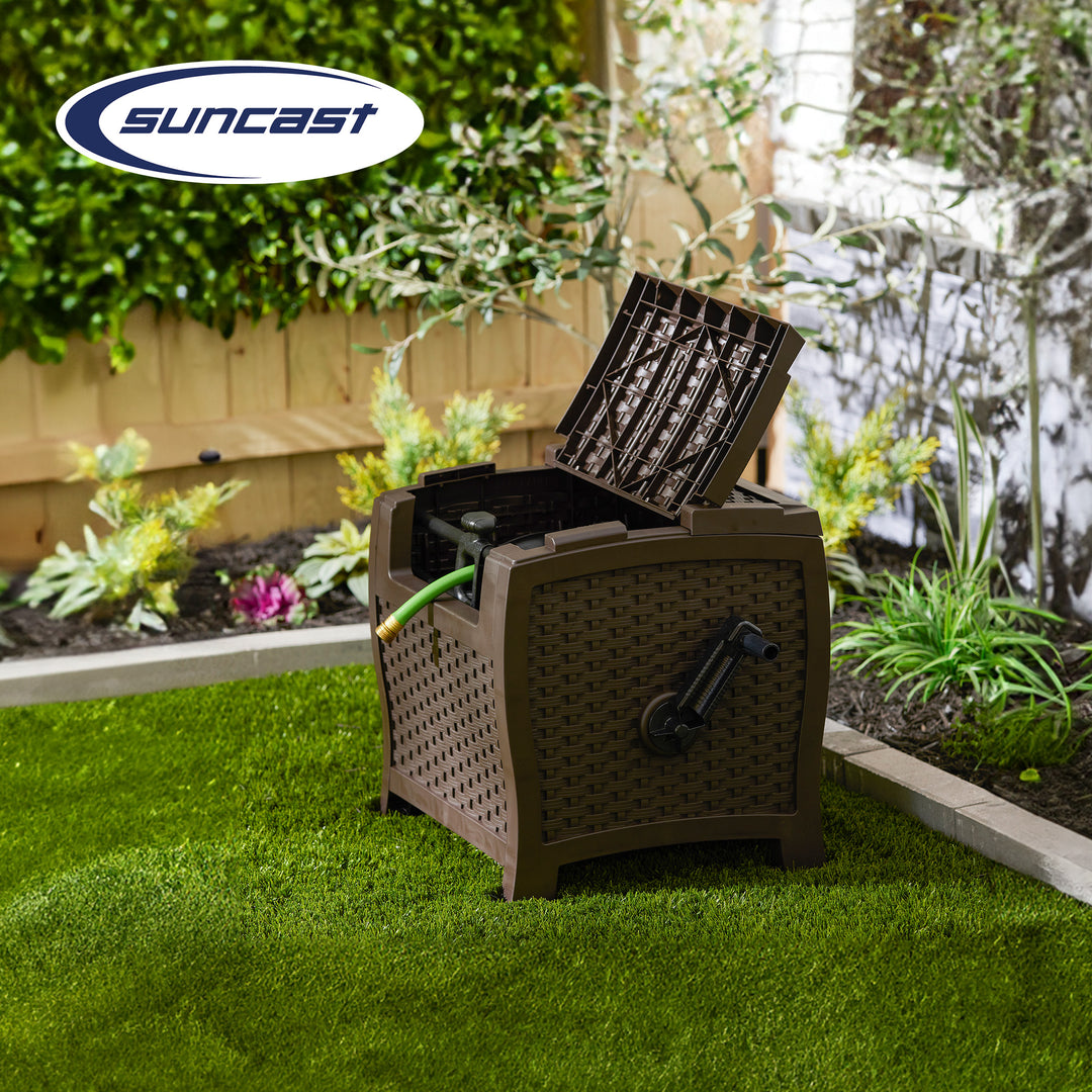 Suncast 175 Foot Slide Trak Outdoor Garden Water Hose Hideaway, Mocha (2 Pack) - VMInnovations