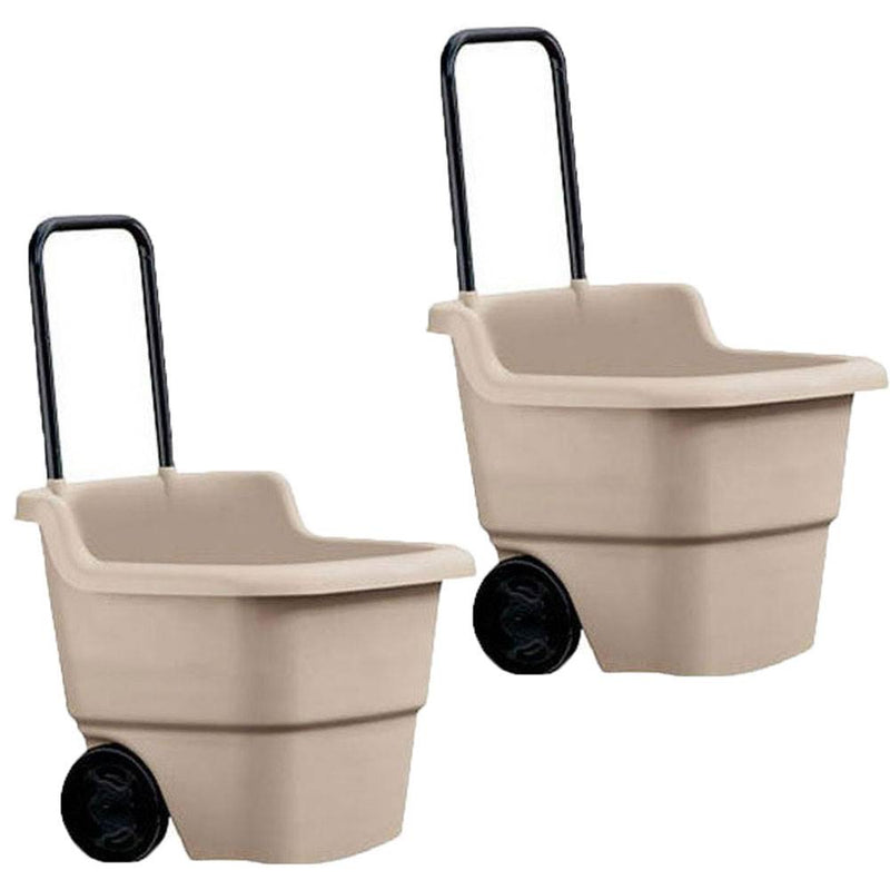 Suncast 15 Gallon Poly Multipurpose Rolling Lawn and Garden Cart, Taupe (2 Pack)