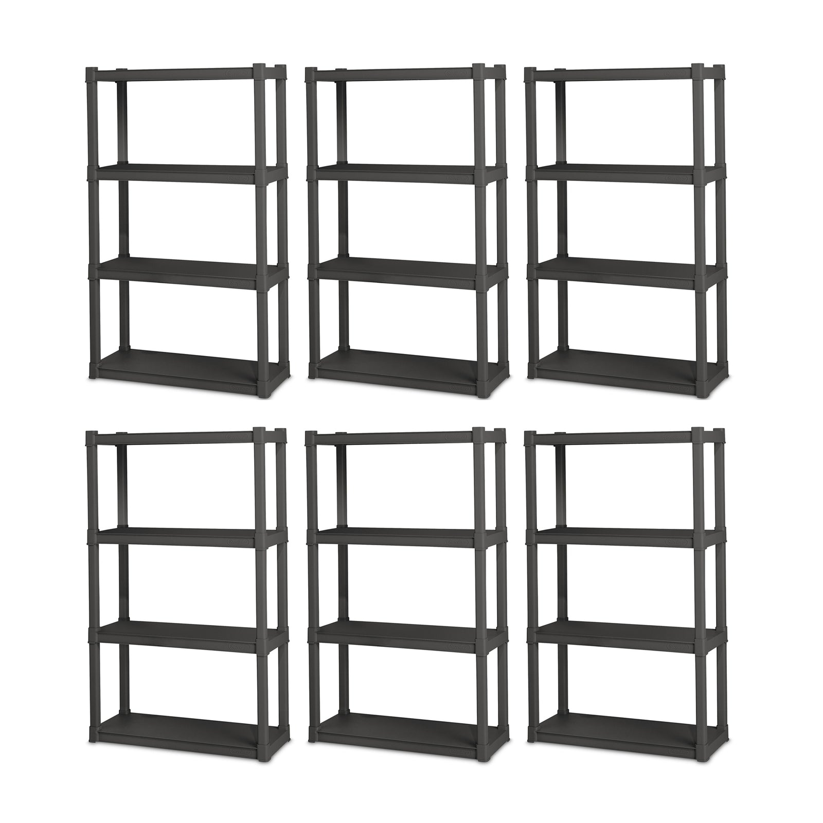 Sterilite 4 Shelf Durable Solid Surface Shelving Unit, Flat Gray (6 Pack) - VMInnovations