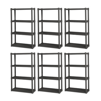 Sterilite 4 Shelf Durable Solid Surface Shelving Unit, Flat Gray (6 Pack)