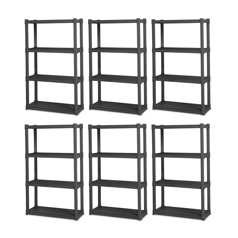 Sterilite 4 Shelf Durable Solid Surface Shelving Unit, Flat Gray (6 Pack)