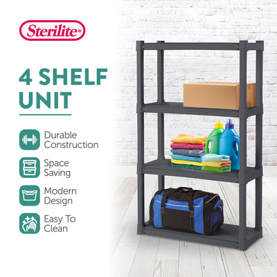 Sterilite 4 Shelf Durable Solid Surface Shelving Unit, Flat Gray (6 Pack)