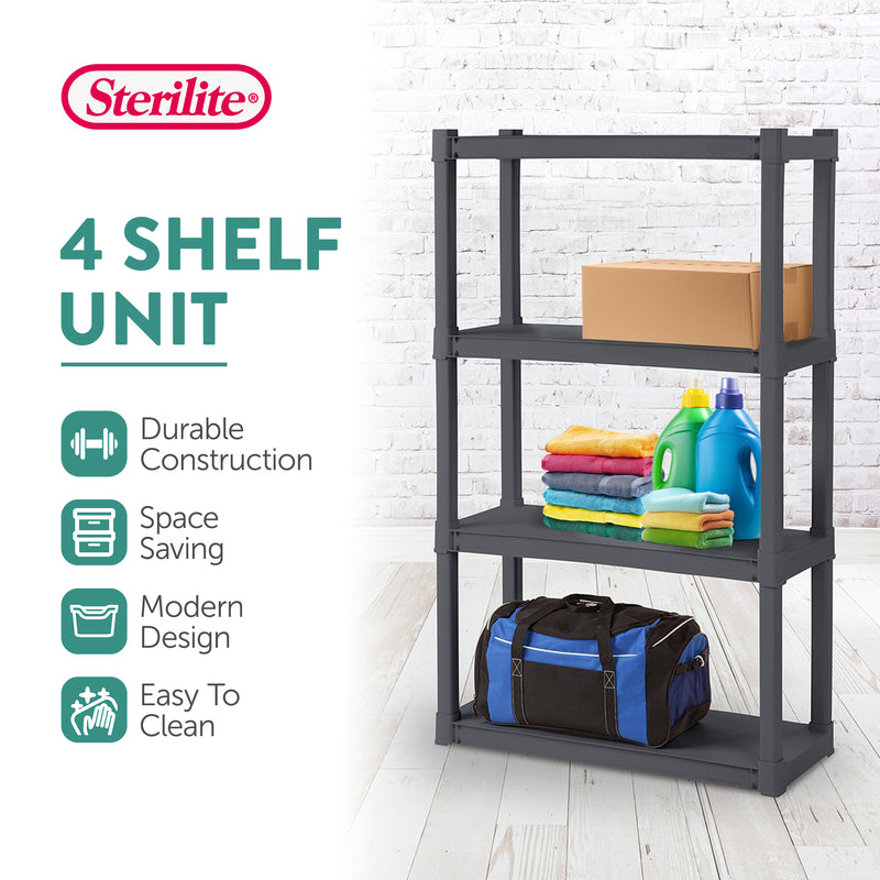 Sterilite 4 Shelf Durable Solid Surface Shelving Unit, Flat Gray (6 Pack)