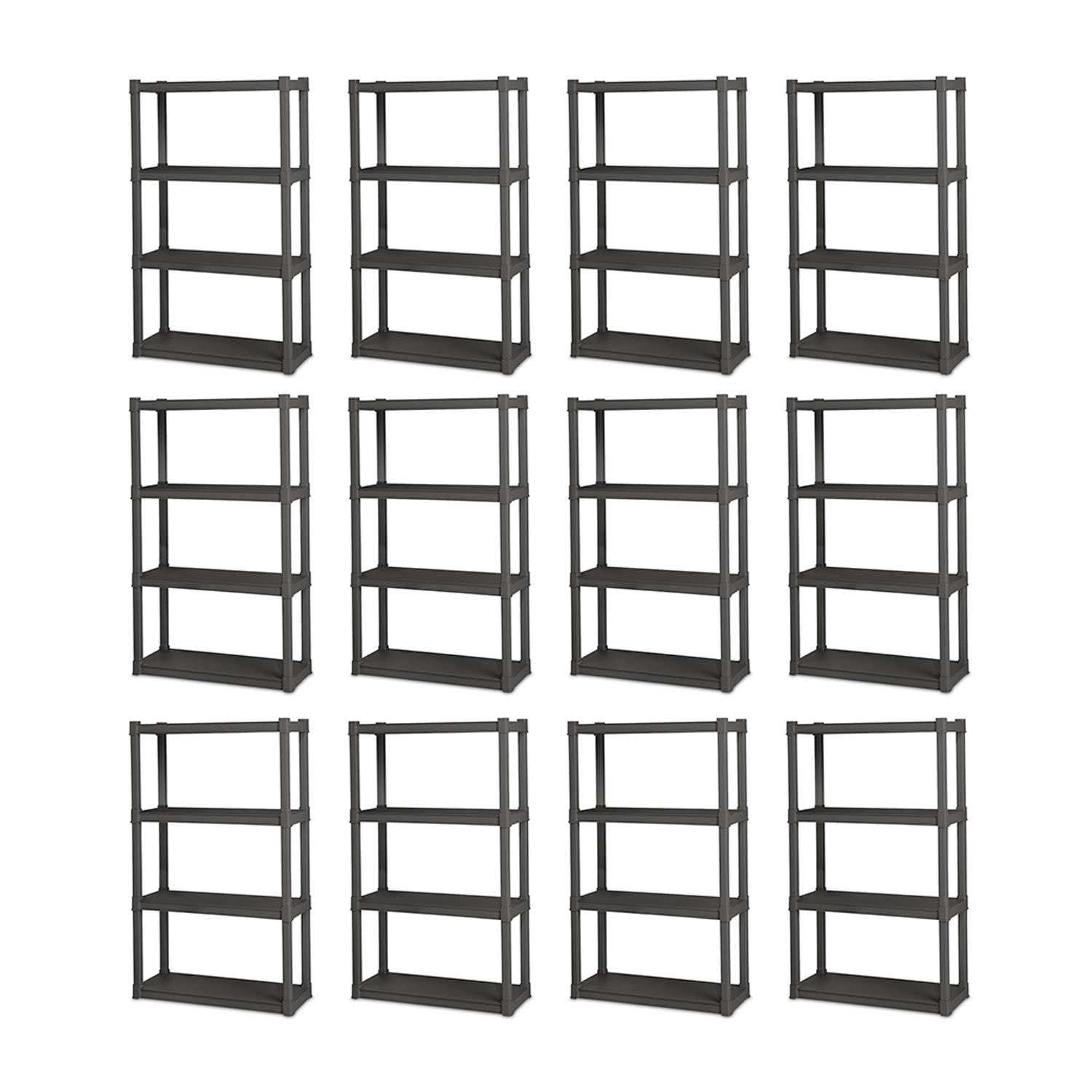 Sterilite 4 Shelf Durable Solid Surface Shelving Unit, Flat Gray (12 Pack)