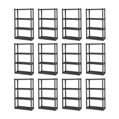Sterilite 4 Shelf Durable Solid Surface Shelving Unit, Flat Gray (12 Pack)