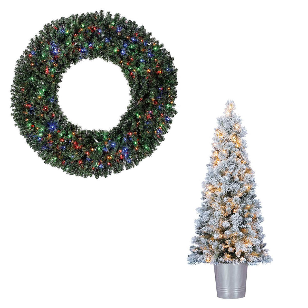 Home Heritage LED Lit Christmas Wreath and Entry Way Artificial Christmas Tree