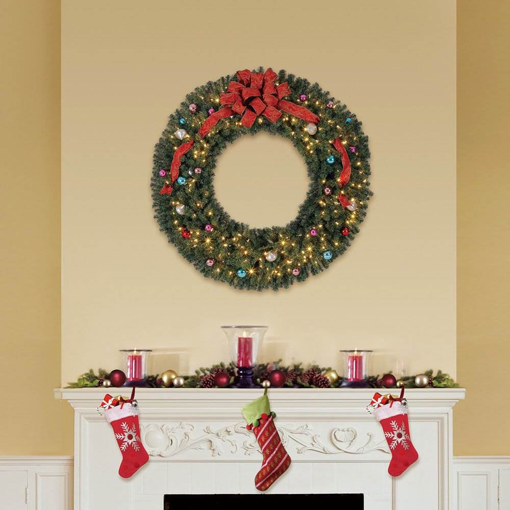 Home Heritage LED Lit Christmas Wreath and Entry Way Artificial Christmas Tree