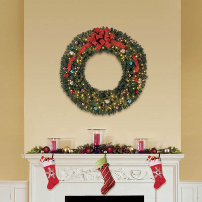 Home Heritage LED Christmas Wreath and 2 Entry Way Artificial Christmas Trees