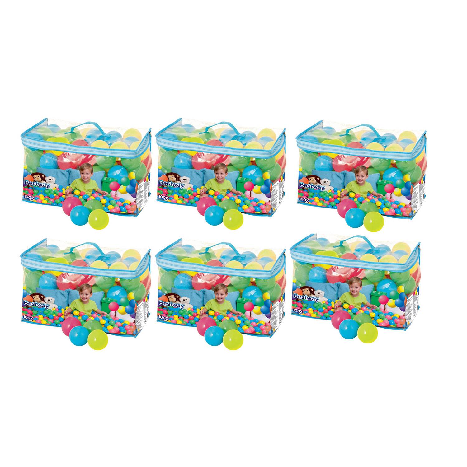 Bestway Small Plastic Multi-Colored Play Balls, 100 Count (6 Pack)