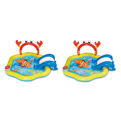 Summer Waves 6.41ft x 6.41ft x 34in Inflatable Sea Kiddie Pool w/ Slide (2 Pack)