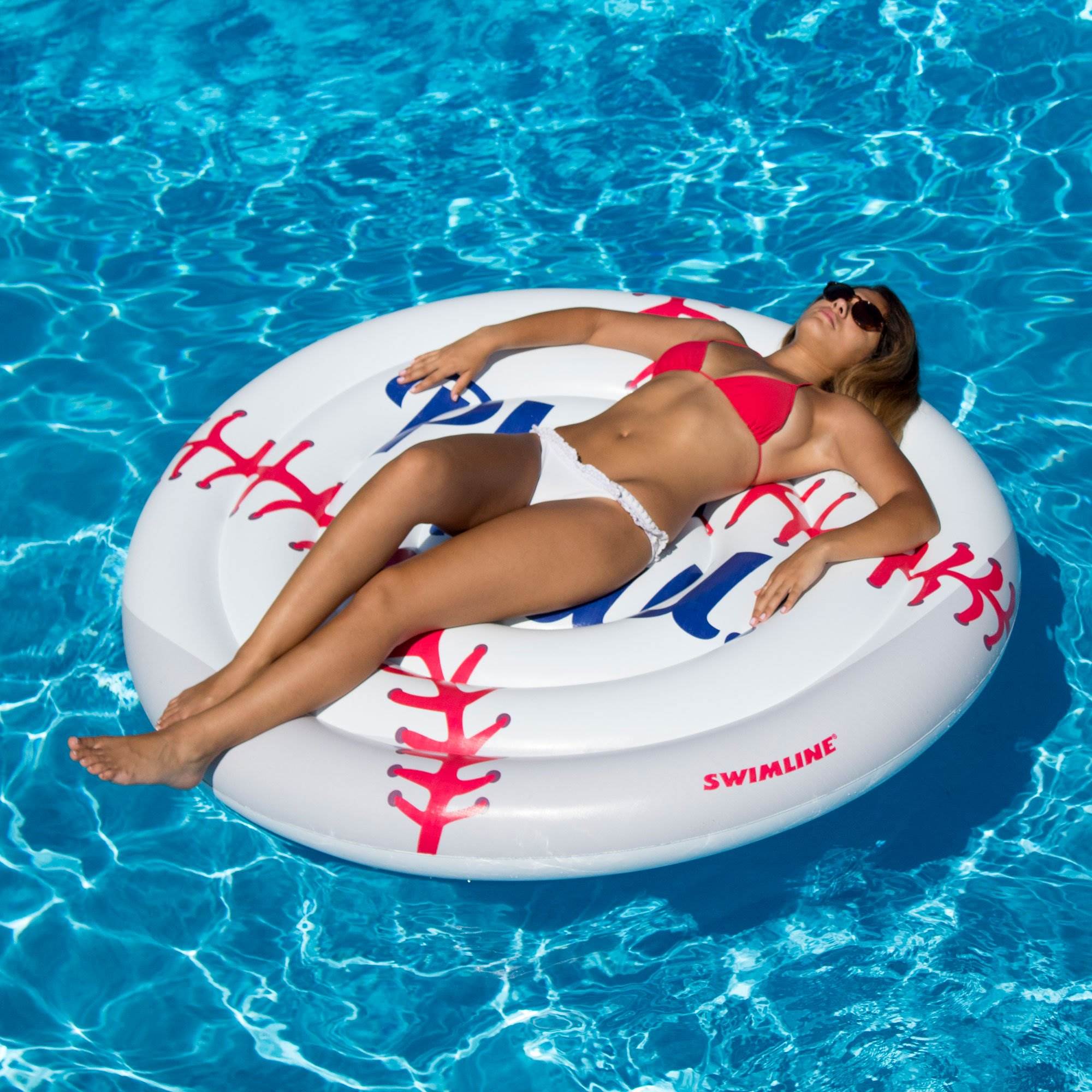 Swimline Giant Baseball Inflatable Swimming Pool Toy Raft Ride On Float (2 Pack)