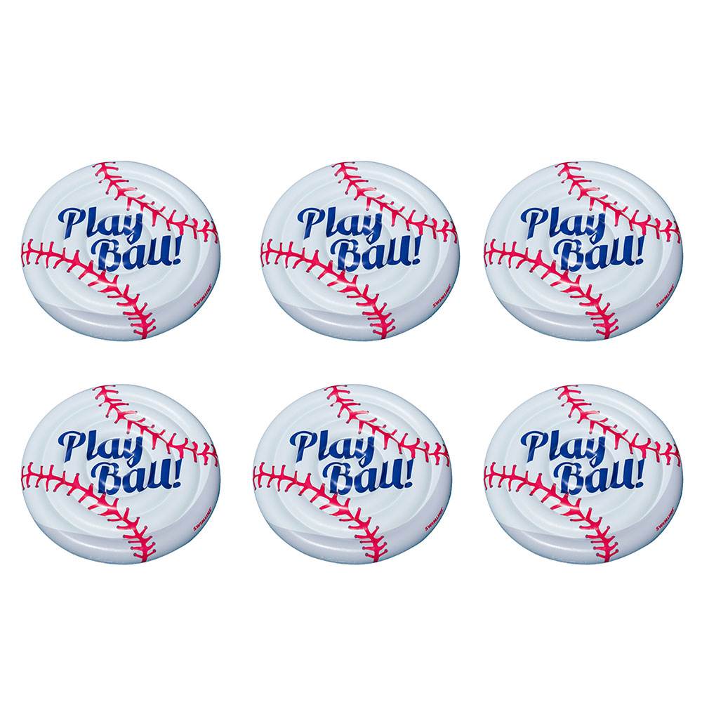 Swimline Giant Baseball Inflatable Swimming Pool Toy Raft Ride On Float (6 Pack)