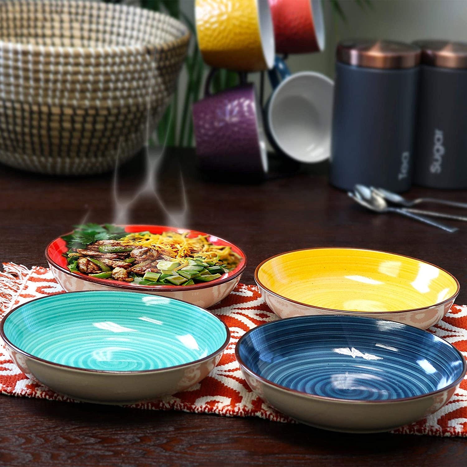 Gibson Color Speckle 4 Piece Stoneware Salad Bowl Dish Set, Assorted Colors - VMInnovations