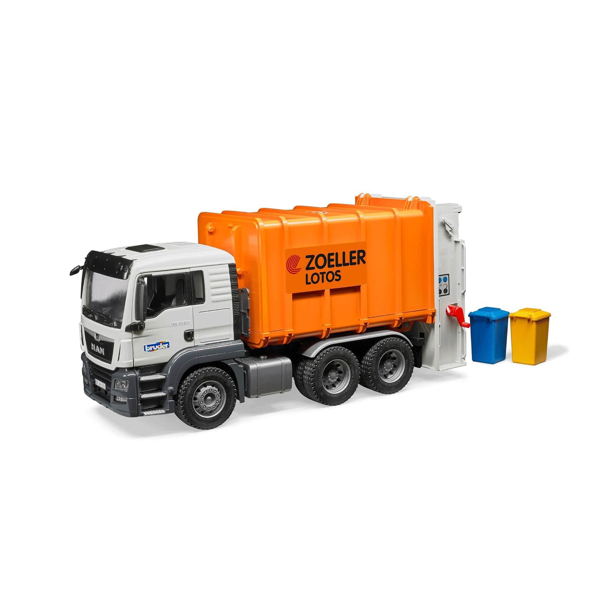 Bruder Toys Man TGS Orange Rear Loading Toy Construction Garbage Dump Truck
