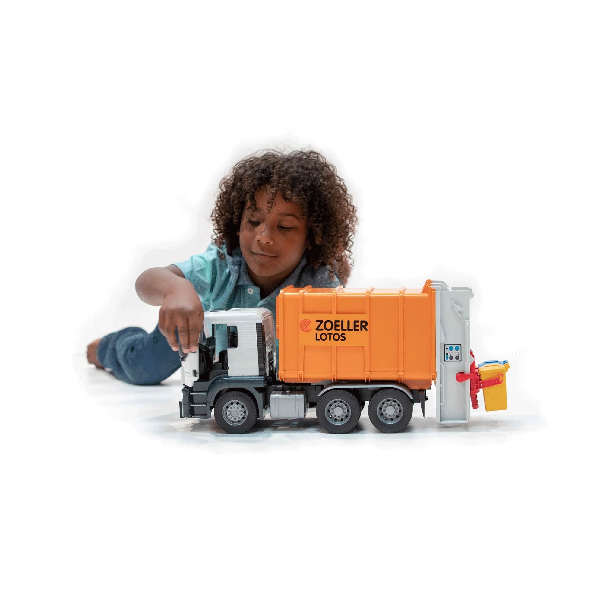 Bruder Toys Man TGS Orange Rear Loading Toy Construction Garbage Dump Truck
