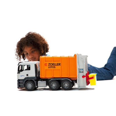 Bruder Toys Man TGS Orange Rear Loading Toy Construction Garbage Dump Truck