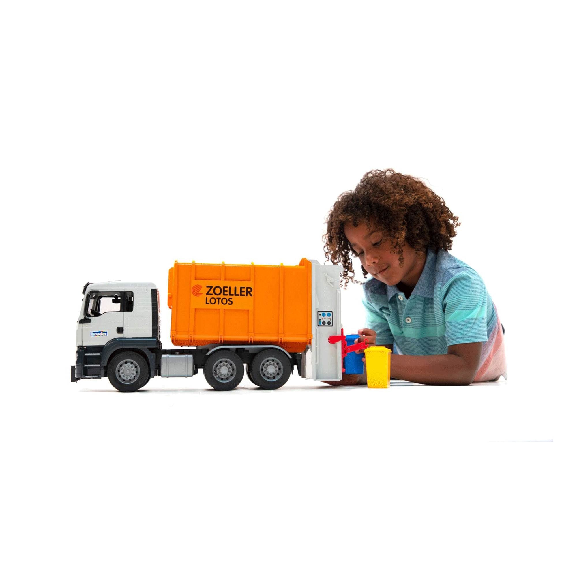 Bruder Toys Man TGS Orange Rear Loading Toy Construction Garbage Dump Truck