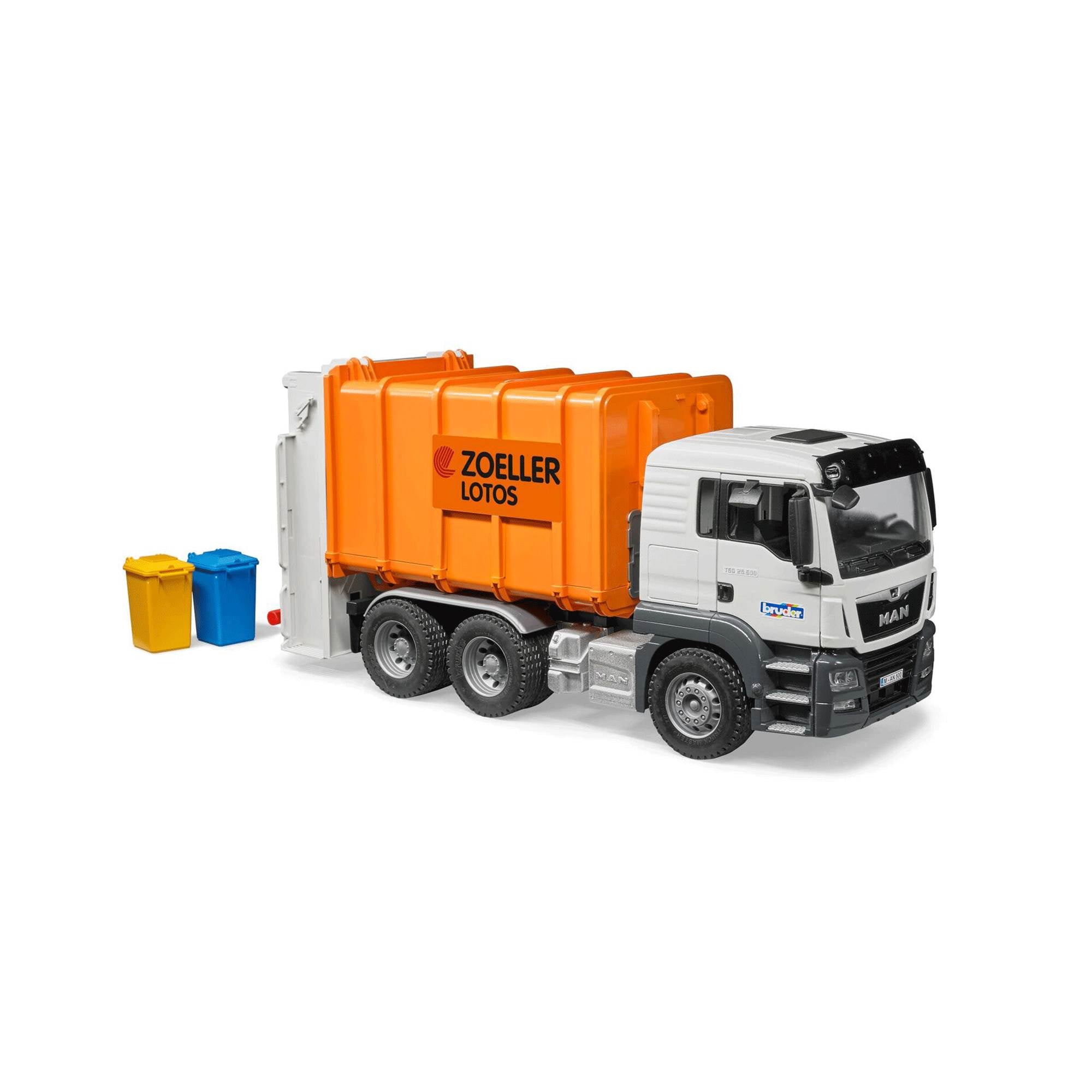 Bruder Toys Man TGS Orange Rear Loading Toy Construction Garbage Dump Truck